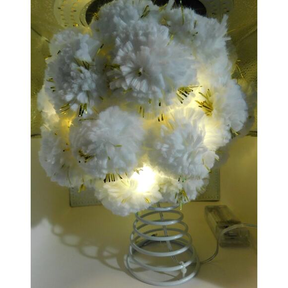 Pom Pom Tree Topper, Warm White LED Cream Colored by Ashland - Picture 2 of 4